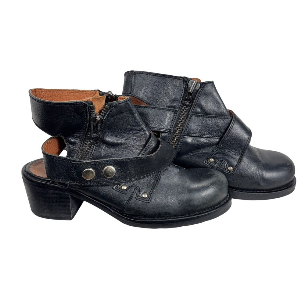 SIXTYSEVEN Black Leather Moto Ankle Boots Clogs Strappy Buckle Sz 39 Women 8-8.5
